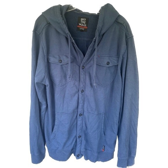 Van's Off The Wall Men's Button Blue Down Hoodie Shacket Jacket Surf Skate L - Picture 1 of 6